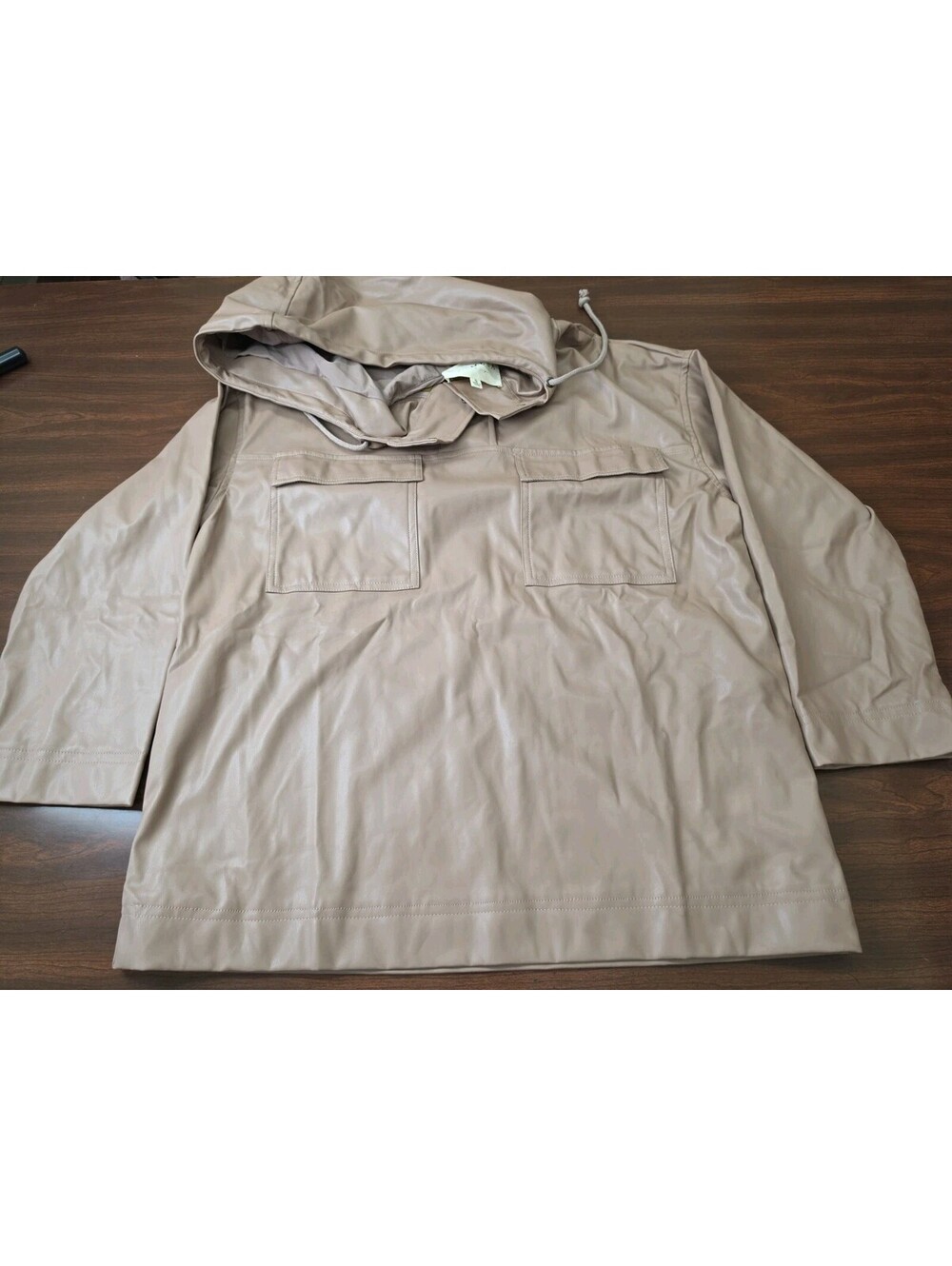 NWOT Promesa Faux Leather Hooded Pullover Jacket Size Small Taupe Nude Edgy Chic